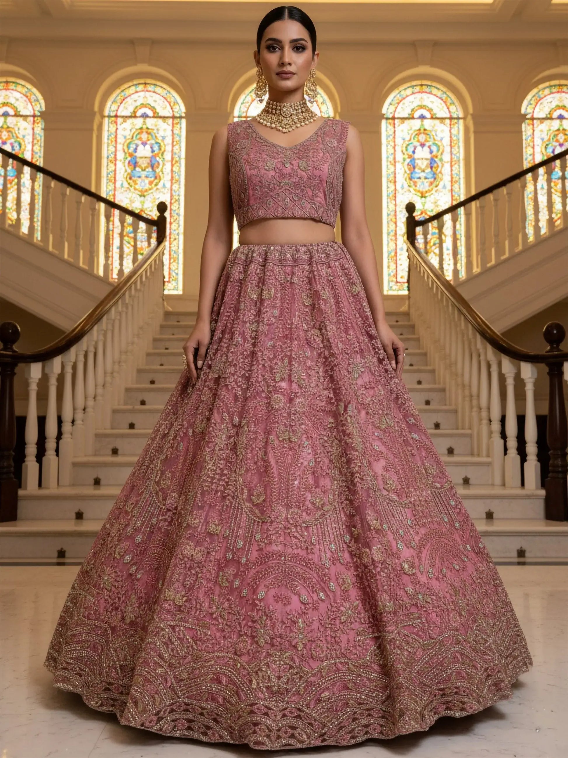Pretty Pink Dori Embroidery Net Engagement Wear Lehenga Choli With Dupatta