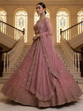 Pretty Pink Dori Embroidery Net Engagement Wear Lehenga Choli With Dupatta