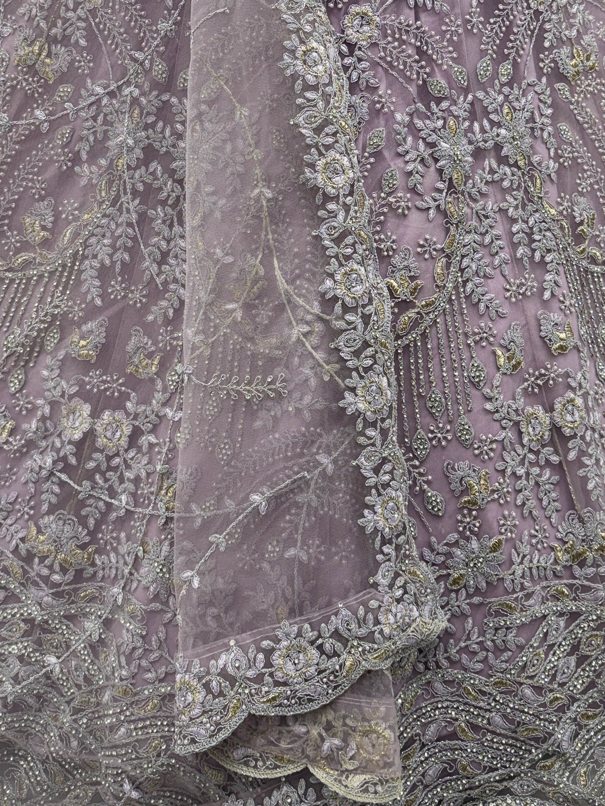 Awesome Lilac Heavy Embroidered Net Bridesmaids Lehenga With Blouse
