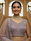 Awesome Lilac Heavy Embroidered Net Bridesmaids Lehenga With Blouse