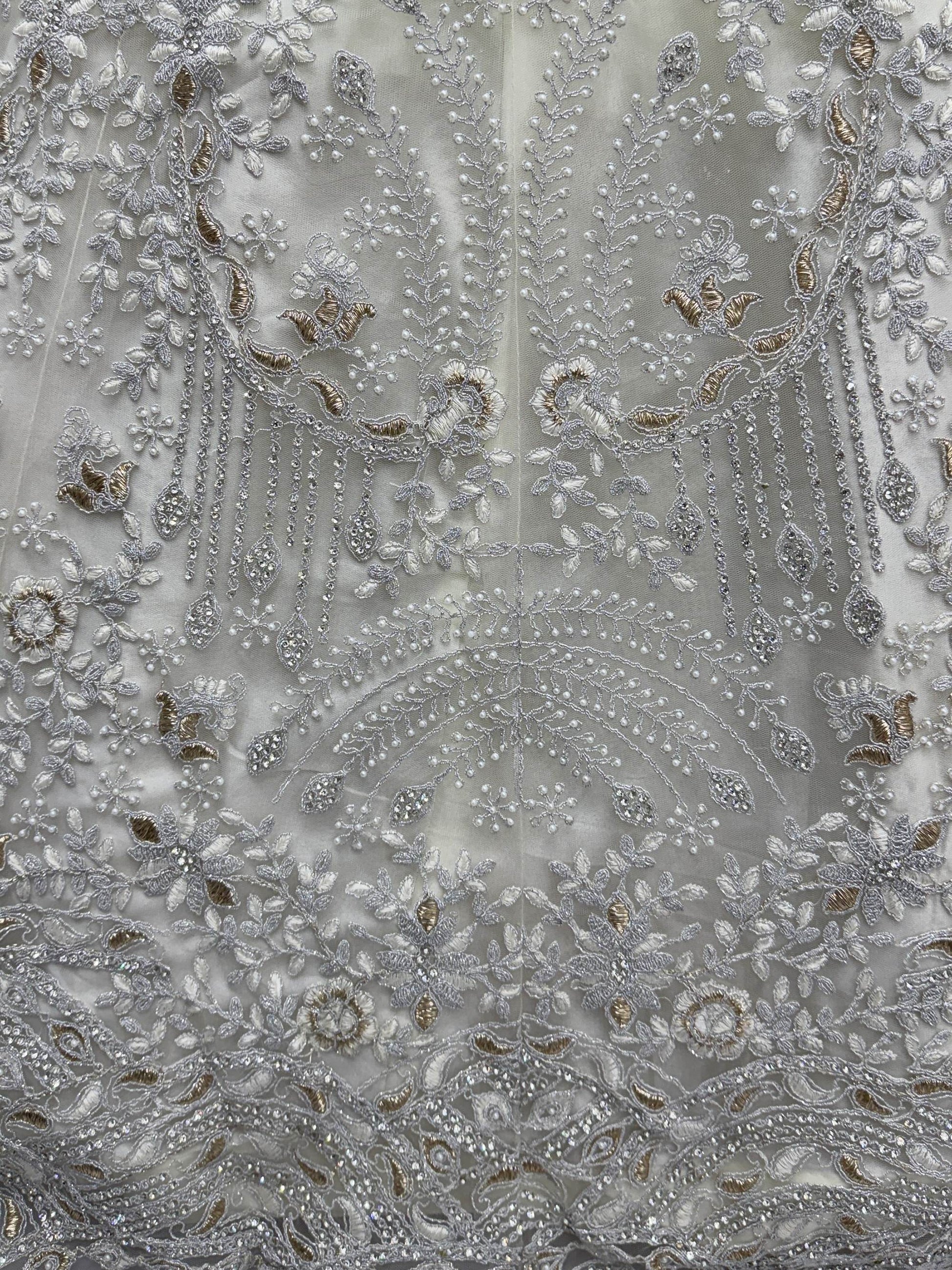 Stunning White Zari Embroidered Net Sangeet Wear Lehenga Choli With Dupatta