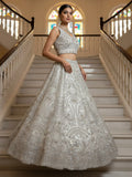 Stunning White Zari Embroidered Net Sangeet Wear Lehenga Choli With Dupatta