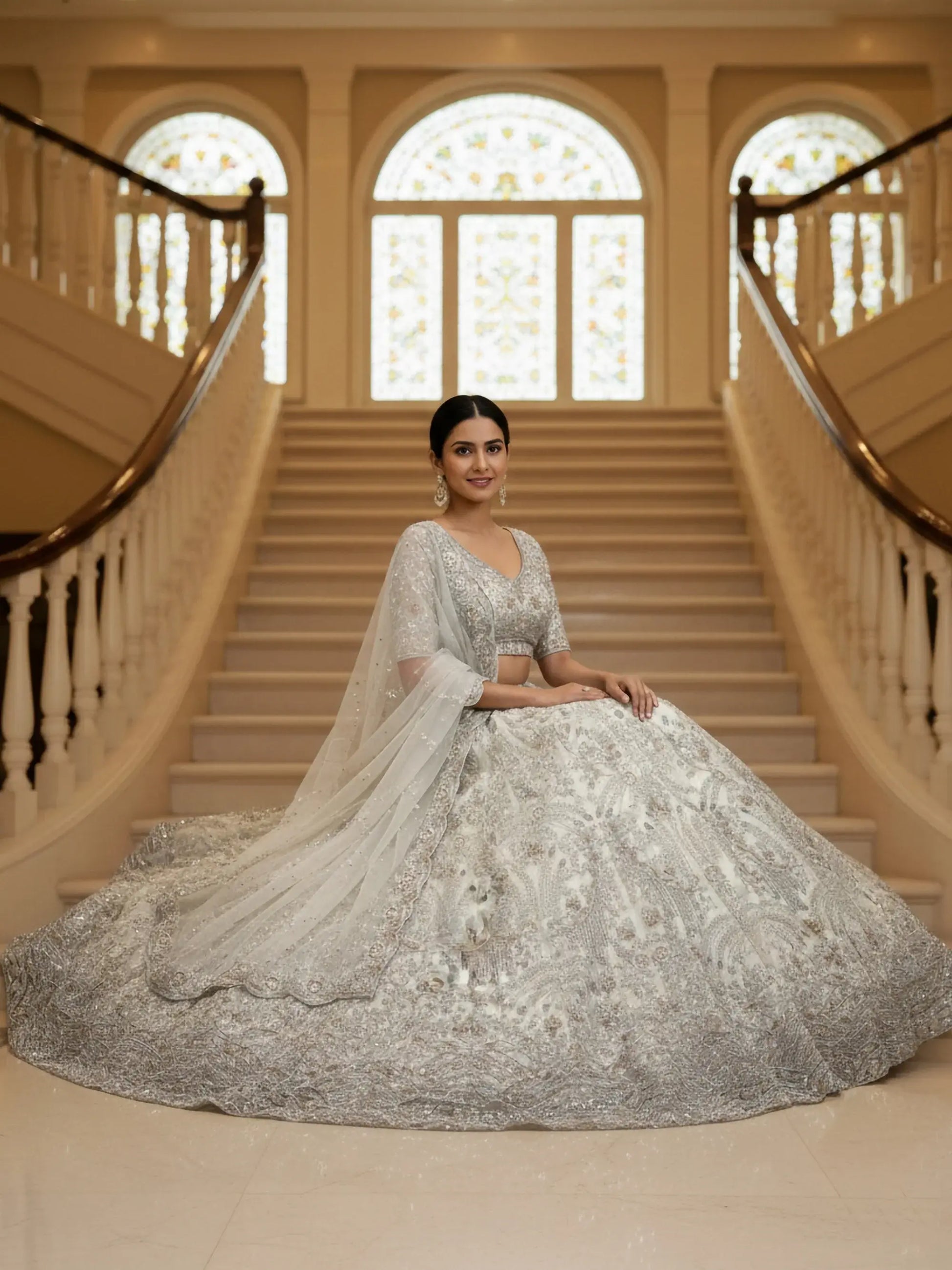 Stunning White Zari Embroidered Net Sangeet Wear Lehenga Choli With Dupatta