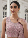 Stylish Powder Pink Thread Work Silk Bridesmaid Lehenga Choli With Dupatta