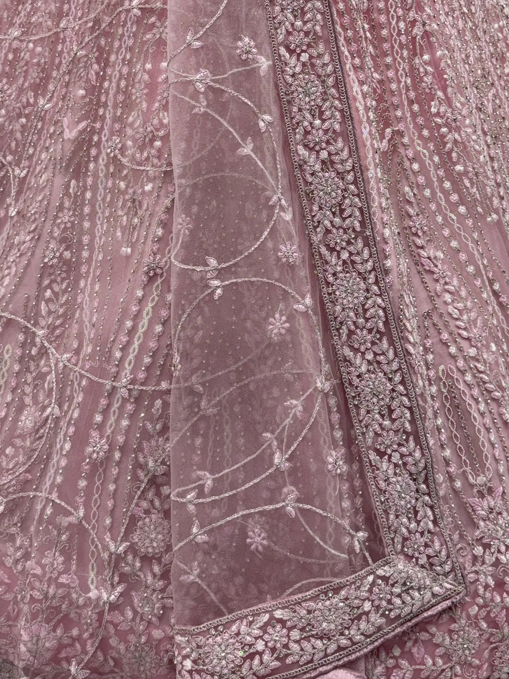 Stylish Powder Pink Thread Work Silk Bridesmaid Lehenga Choli With Dupatta