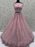 Stylish Powder Pink Thread Work Silk Bridesmaid Lehenga Choli With Dupatta