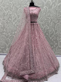 Stylish Powder Pink Thread Work Silk Bridesmaid Lehenga Choli With Dupatta