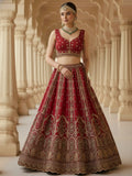 Captivating Red Heavy Embroidered Silk Bridal Wear Lehenga Choli With Double Dupatta