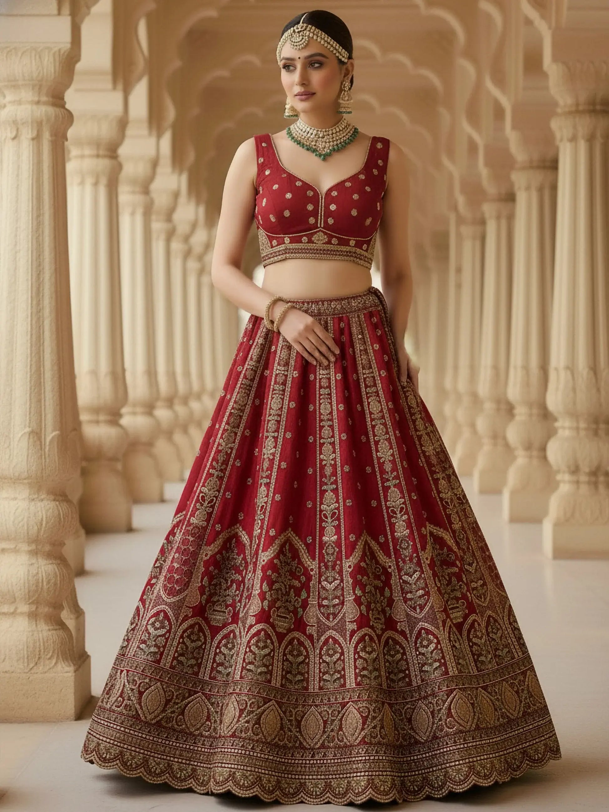 Captivating Red Heavy Embroidered Silk Bridal Wear Lehenga Choli With Double Dupatta