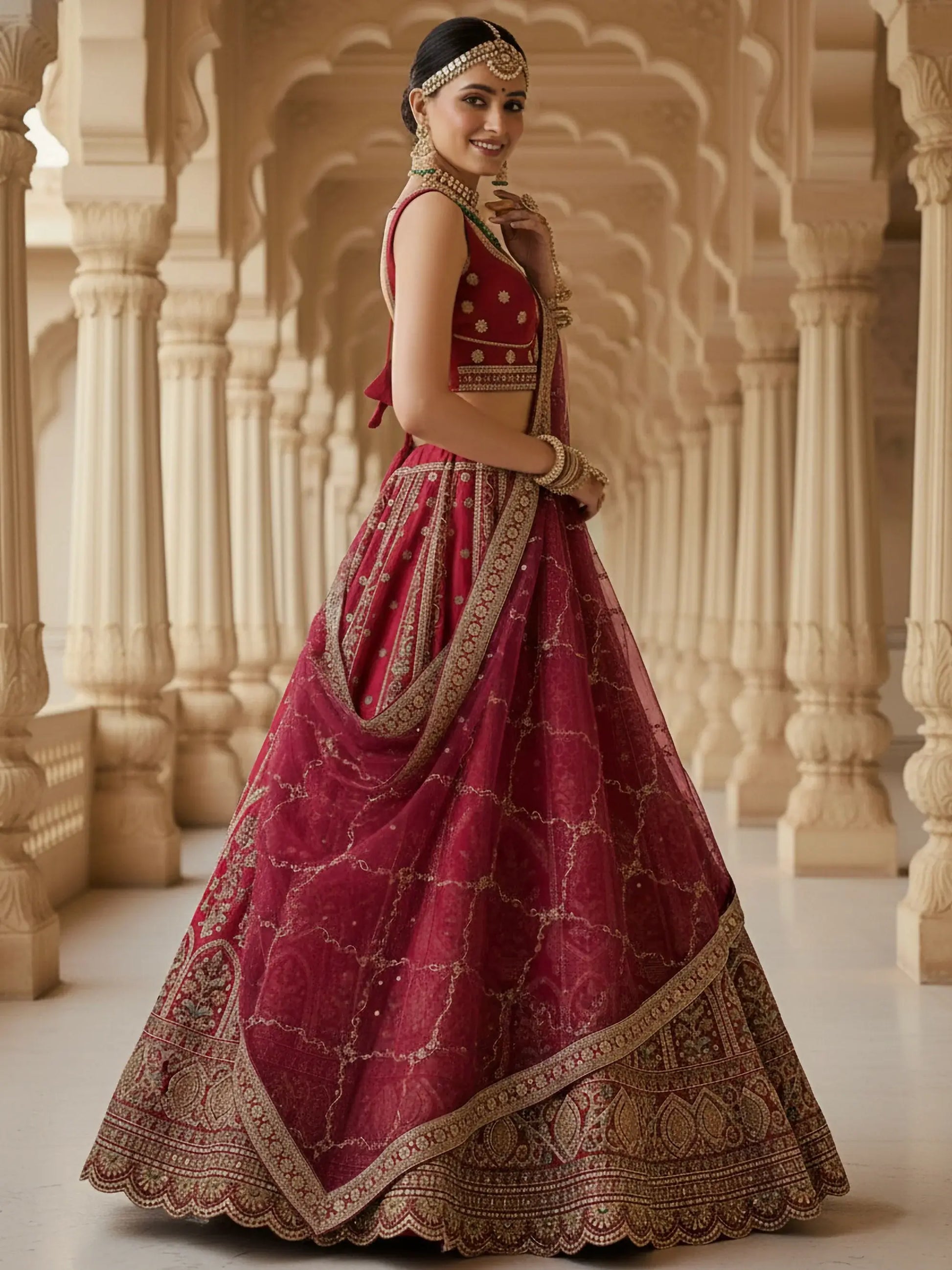 Captivating Red Heavy Embroidered Silk Bridal Wear Lehenga Choli With Double Dupatta