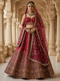 Captivating Red Heavy Embroidered Silk Bridal Wear Lehenga Choli With Double Dupatta