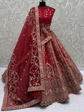 Captivating Red Heavy Embroidered Silk Bridal Wear Lehenga Choli With Double Dupatta