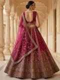 Rich Pink Zari Embroidered Silk Traditional Lehenga Choli With Double Dupatta