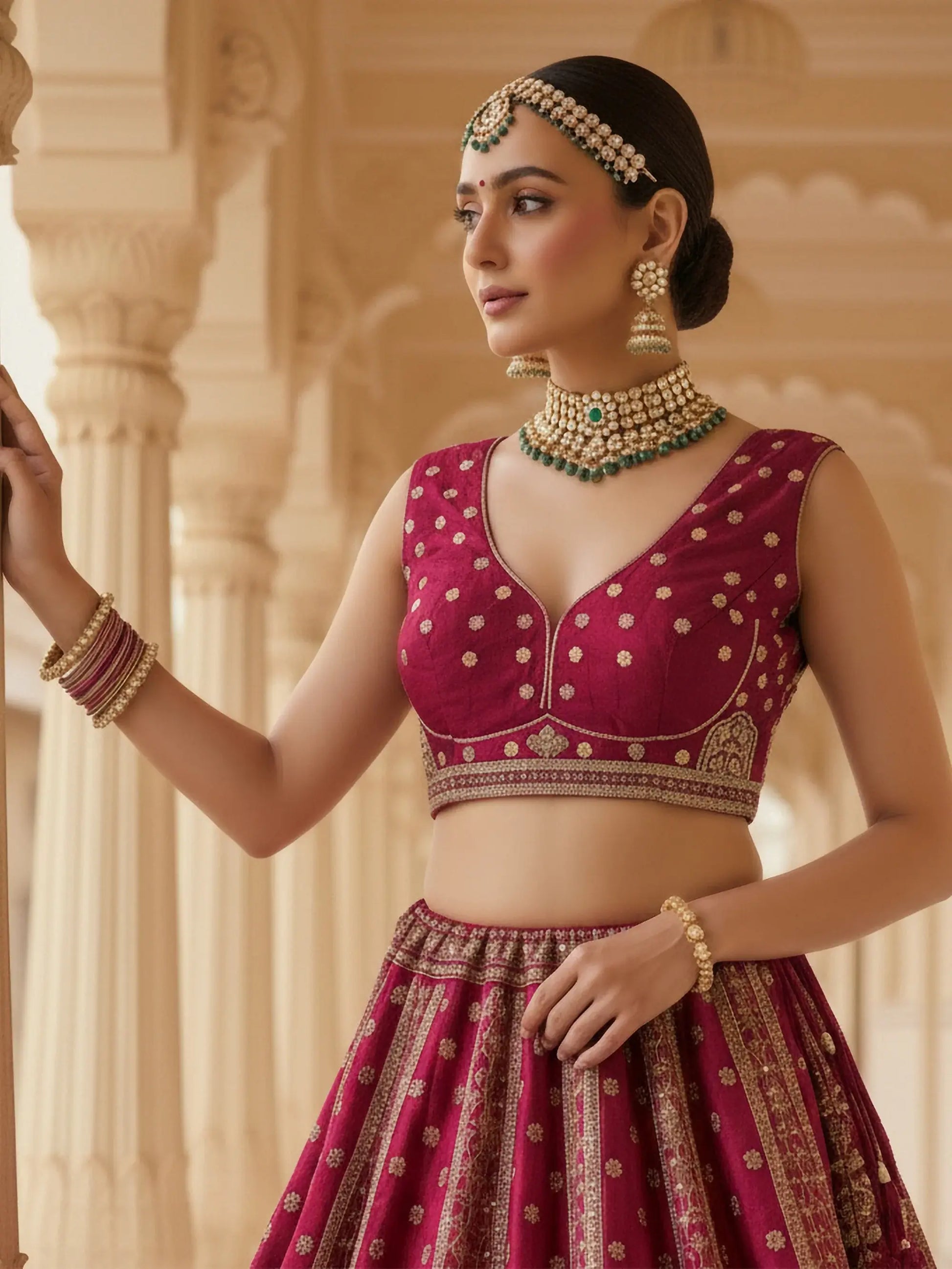 Rich Pink Zari Embroidered Silk Traditional Lehenga Choli With Double Dupatta