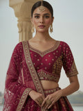 Stupendous Pink Zari Embroidery Silk Engagement Lehenga Choli With Double Dupatta