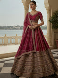 Stupendous Pink Zari Embroidery Silk Engagement Lehenga Choli With Double Dupatta