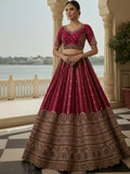 Stupendous Pink Zari Embroidery Silk Engagement Lehenga Choli With Double Dupatta