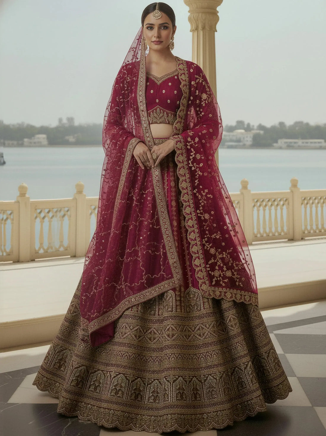 Stupendous Pink Zari Embroidery Silk Engagement Lehenga Choli With Double Dupatta