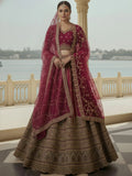 Stupendous Pink Zari Embroidery Silk Engagement Lehenga Choli With Double Dupatta