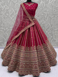 Stupendous Pink Zari Embroidery Silk Engagement Lehenga Choli With Double Dupatta
