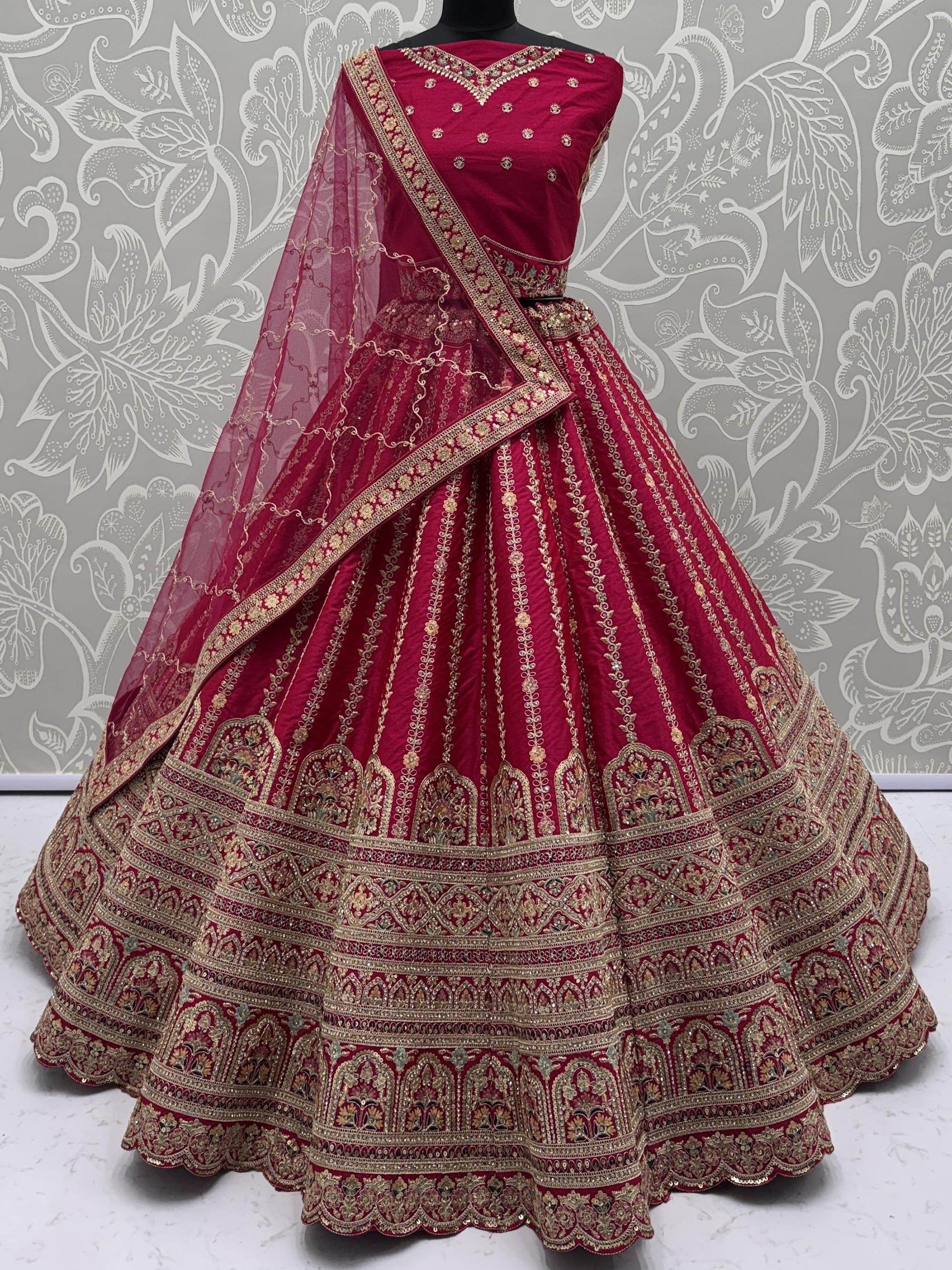 Stupendous Pink Zari Embroidery Silk Engagement Lehenga Choli With Double Dupatta