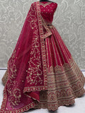 Stupendous Pink Zari Embroidery Silk Engagement Lehenga Choli With Double Dupatta