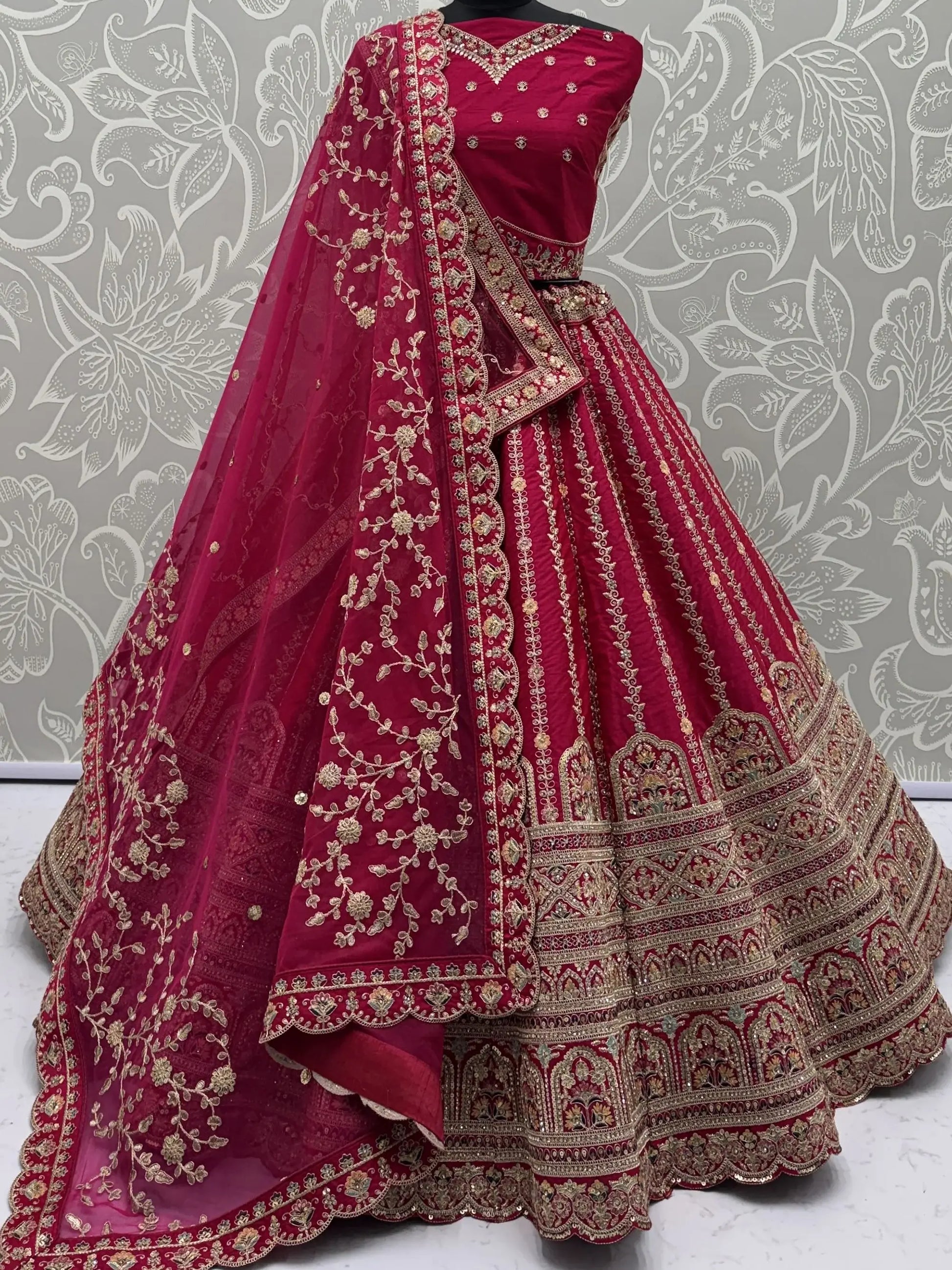 Stupendous Pink Zari Embroidery Silk Engagement Lehenga Choli With Double Dupatta