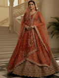Astonishing Orange Thread Embroidery Silk Reception Lehenga Choli With Double Dupatta