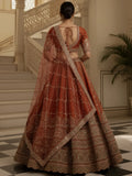 Astonishing Orange Thread Embroidery Silk Reception Lehenga Choli With Double Dupatta