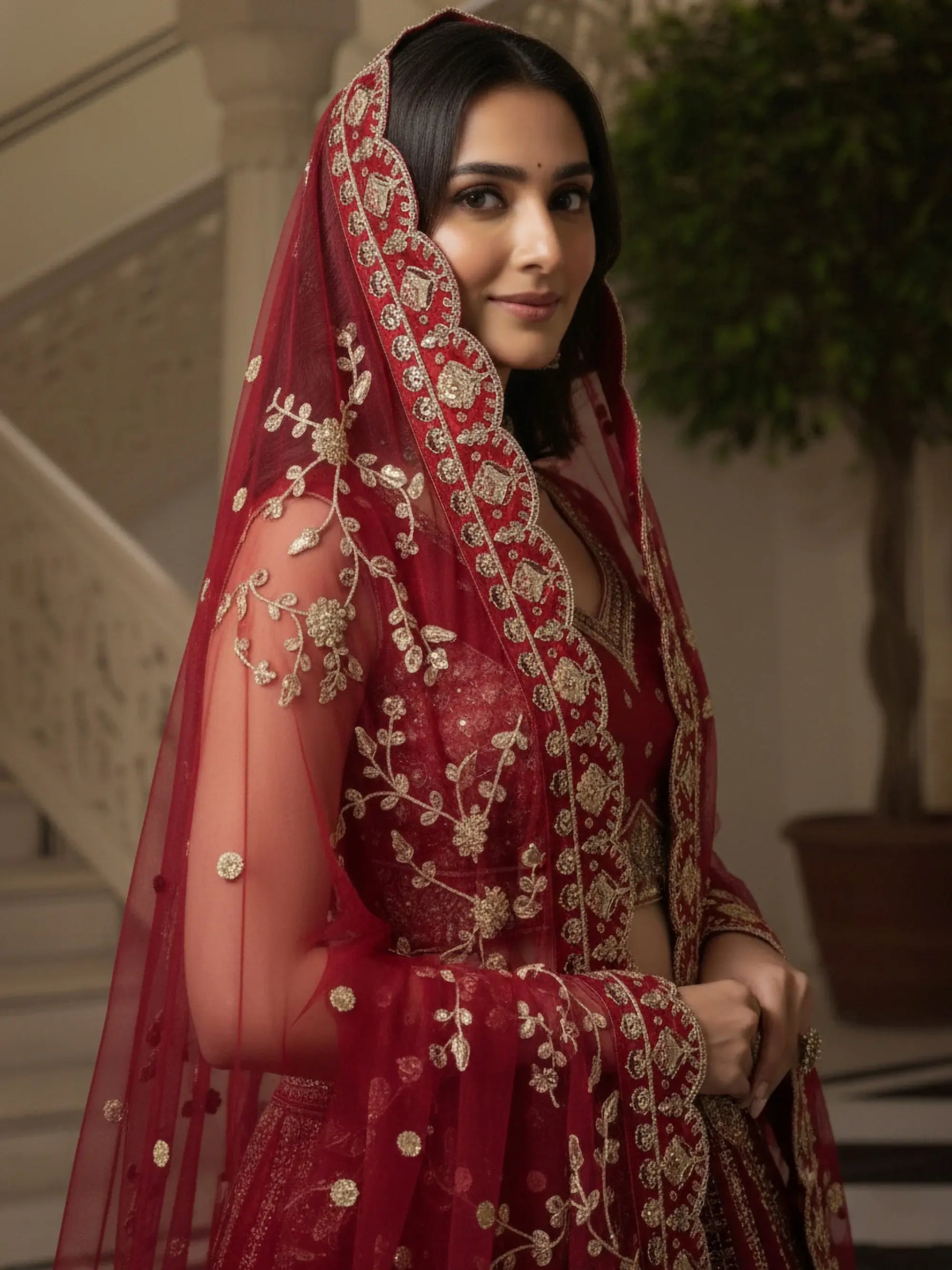 Gorgeous Red Sequins Work Silk Bridal Wear Lehenga Choli With Double Dupatta