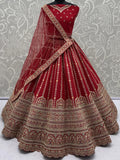 Gorgeous Red Sequins Work Silk Bridal Wear Lehenga Choli With Double Dupatta