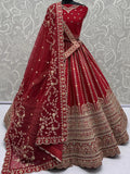 Gorgeous Red Sequins Work Silk Bridal Wear Lehenga Choli With Double Dupatta