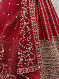 Gorgeous Red Sequins Work Silk Bridal Wear Lehenga Choli With Double Dupatta