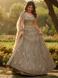 Tremendous Golden Dori Embroidered Net Cocktail Wear Lehenga Choli With Dupatta