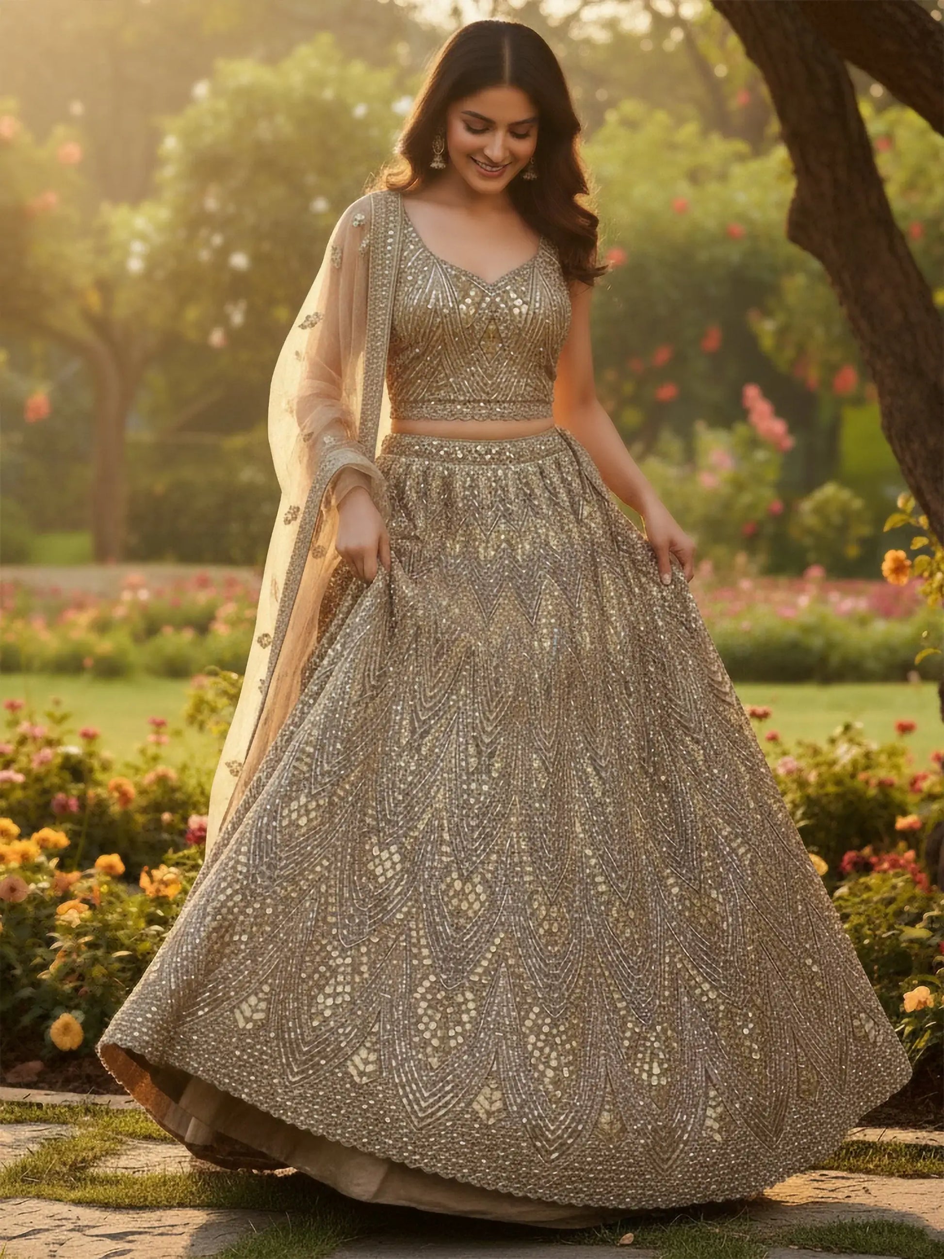 Tremendous Golden Dori Embroidered Net Cocktail Wear Lehenga Choli With Dupatta