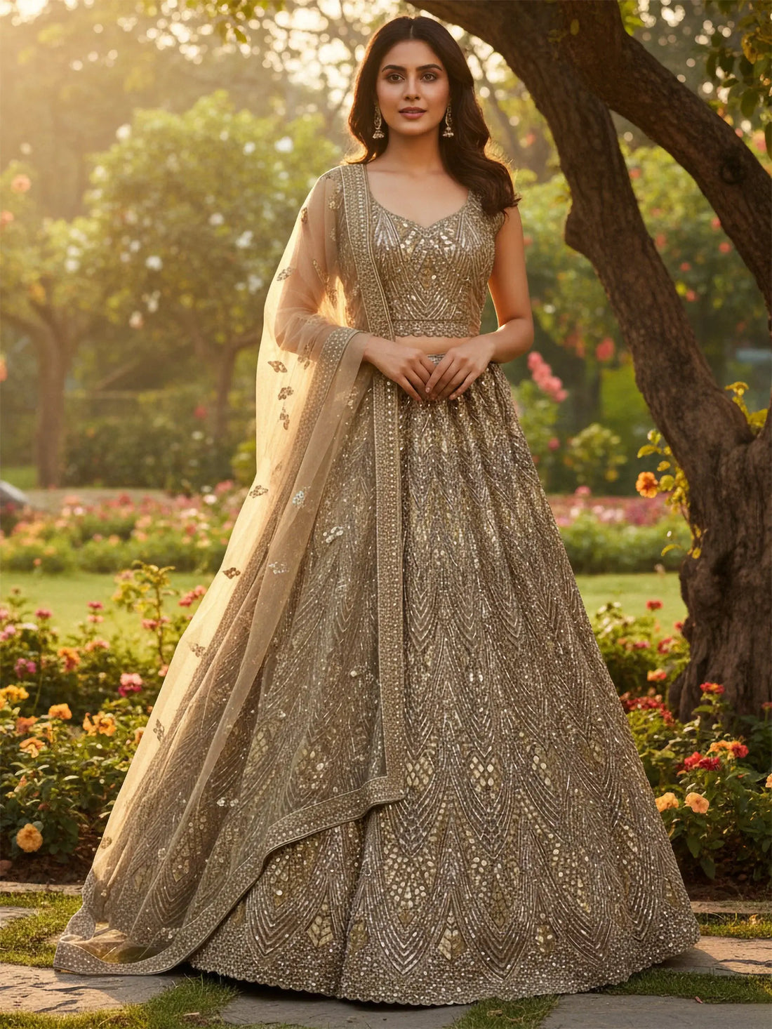 Tremendous Golden Dori Embroidered Net Cocktail Wear Lehenga Choli With Dupatta