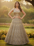 Tremendous Golden Dori Embroidered Net Cocktail Wear Lehenga Choli With Dupatta