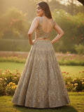 Tremendous Golden Dori Embroidered Net Cocktail Wear Lehenga Choli With Dupatta