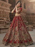 Breathtaking Red Hand Work Silk Bridal Wear Lehenga Choli With Double Dupatta