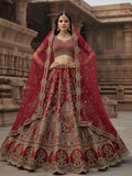 Breathtaking Red Hand Work Silk Bridal Wear Lehenga Choli With Double Dupatta