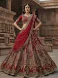 Breathtaking Red Hand Work Silk Bridal Wear Lehenga Choli With Double Dupatta