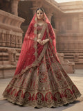 Breathtaking Red Hand Work Silk Bridal Wear Lehenga Choli With Double Dupatta