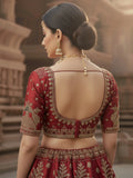 Breathtaking Red Hand Work Silk Bridal Wear Lehenga Choli With Double Dupatta
