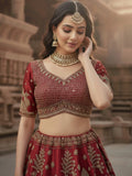 Breathtaking Red Hand Work Silk Bridal Wear Lehenga Choli With Double Dupatta