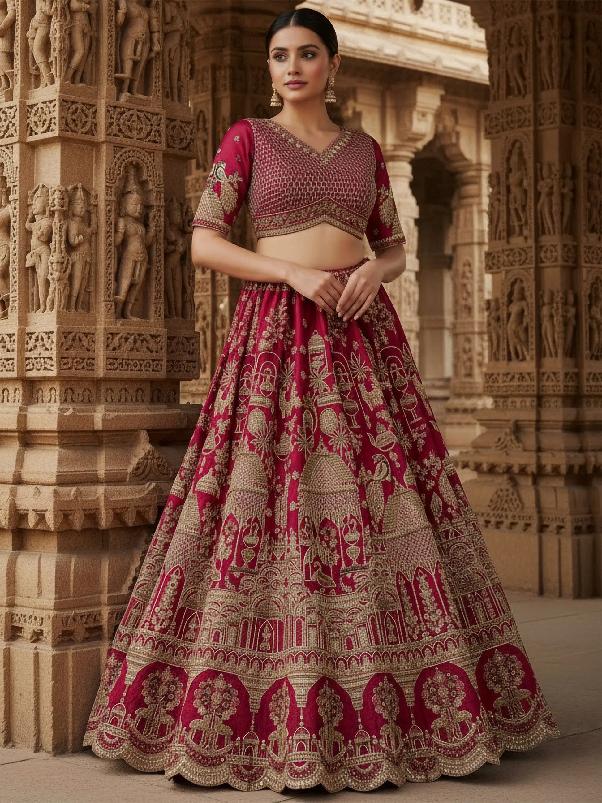 Incredible Pink Khatli Work Silk Bridal Lehenga Choli With Double Dupatta