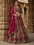Incredible Pink Khatli Work Silk Bridal Lehenga Choli With Double Dupatta