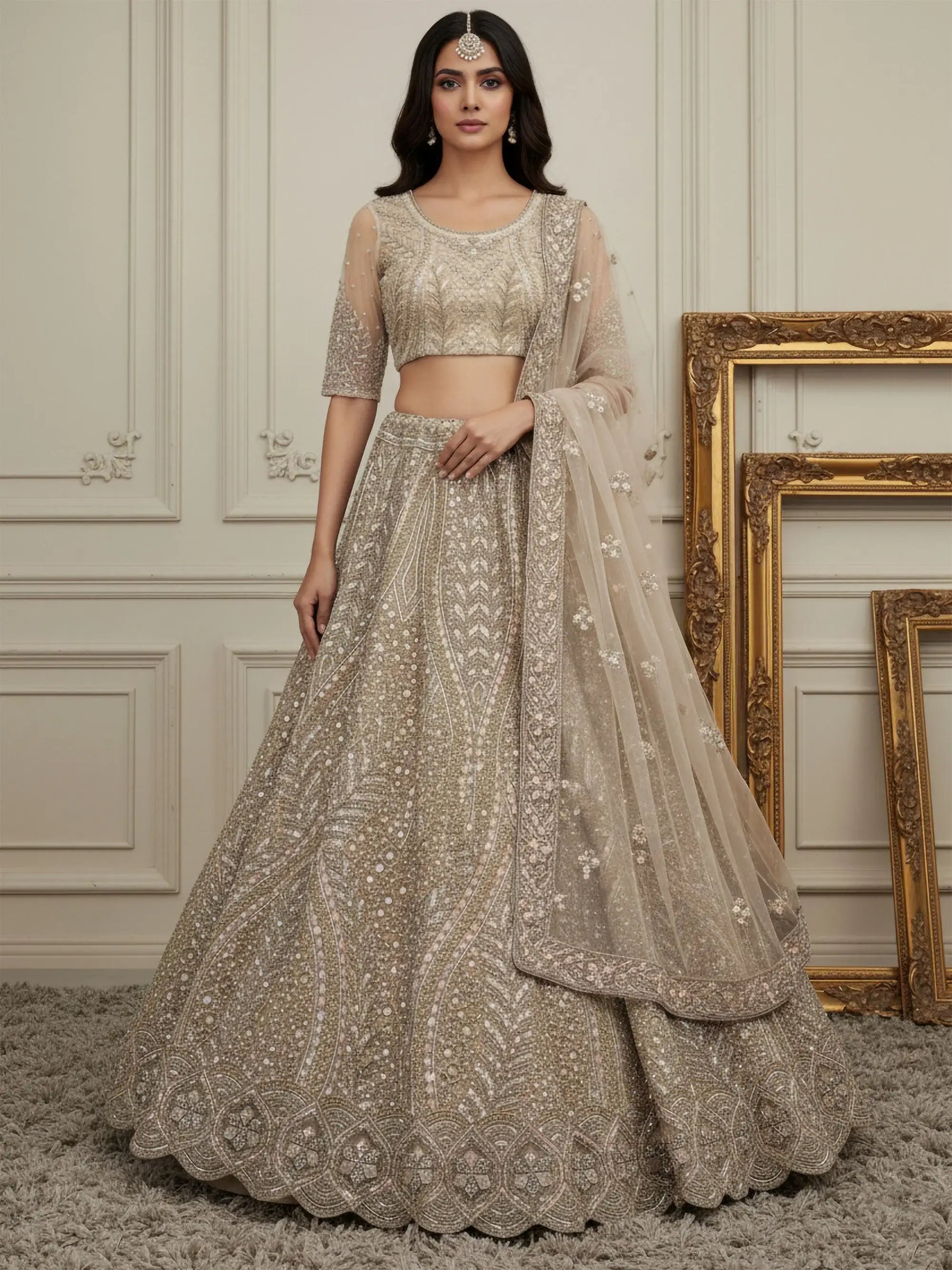 Exceptional Golden Dori Work Net Sangeet Wear Lehenga Choli With Dupatta