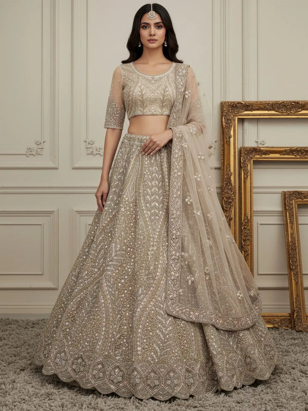 Exceptional Golden Dori Work Net Sangeet Wear Lehenga Choli With Dupatta