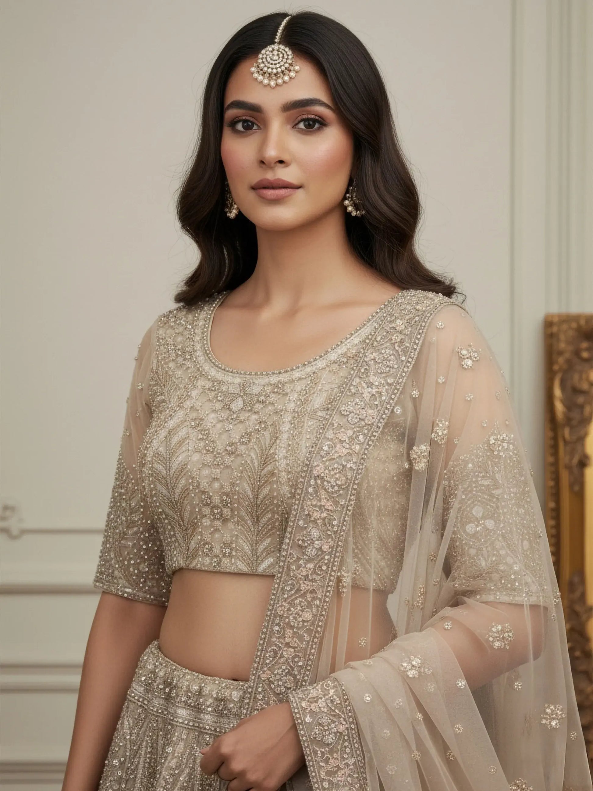 Exceptional Golden Dori Work Net Sangeet Wear Lehenga Choli With Dupatta