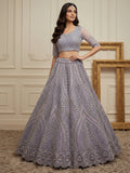 Breathtaking Lavender Thread Work Net Reception Wear Lehenga With Blouse
